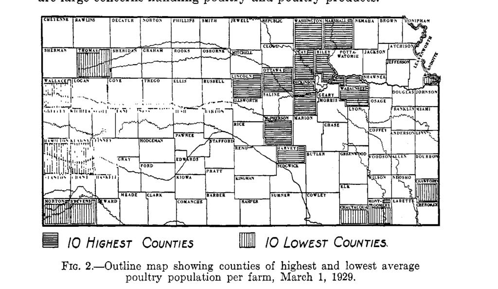 POULTRY ENTERPRISE ON KANSAS FARMS 7 a large number of towns with 5,000 or more population, and in many of these towns, such as Hutchinson, Salina, and Manhattan, there are large concerns handling