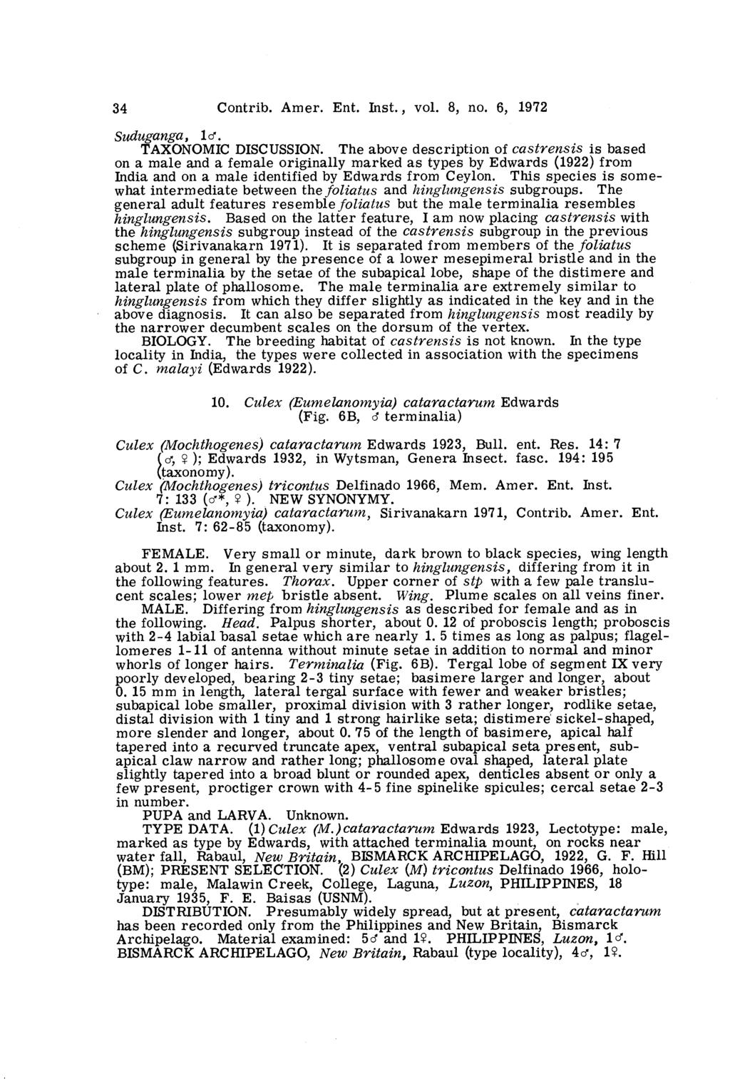 34 Contrib. Amer. Ent. Inst., vol. 8, no. 6, 1972 Suduganga, 16 TAXONOMIC DISCUSSION.