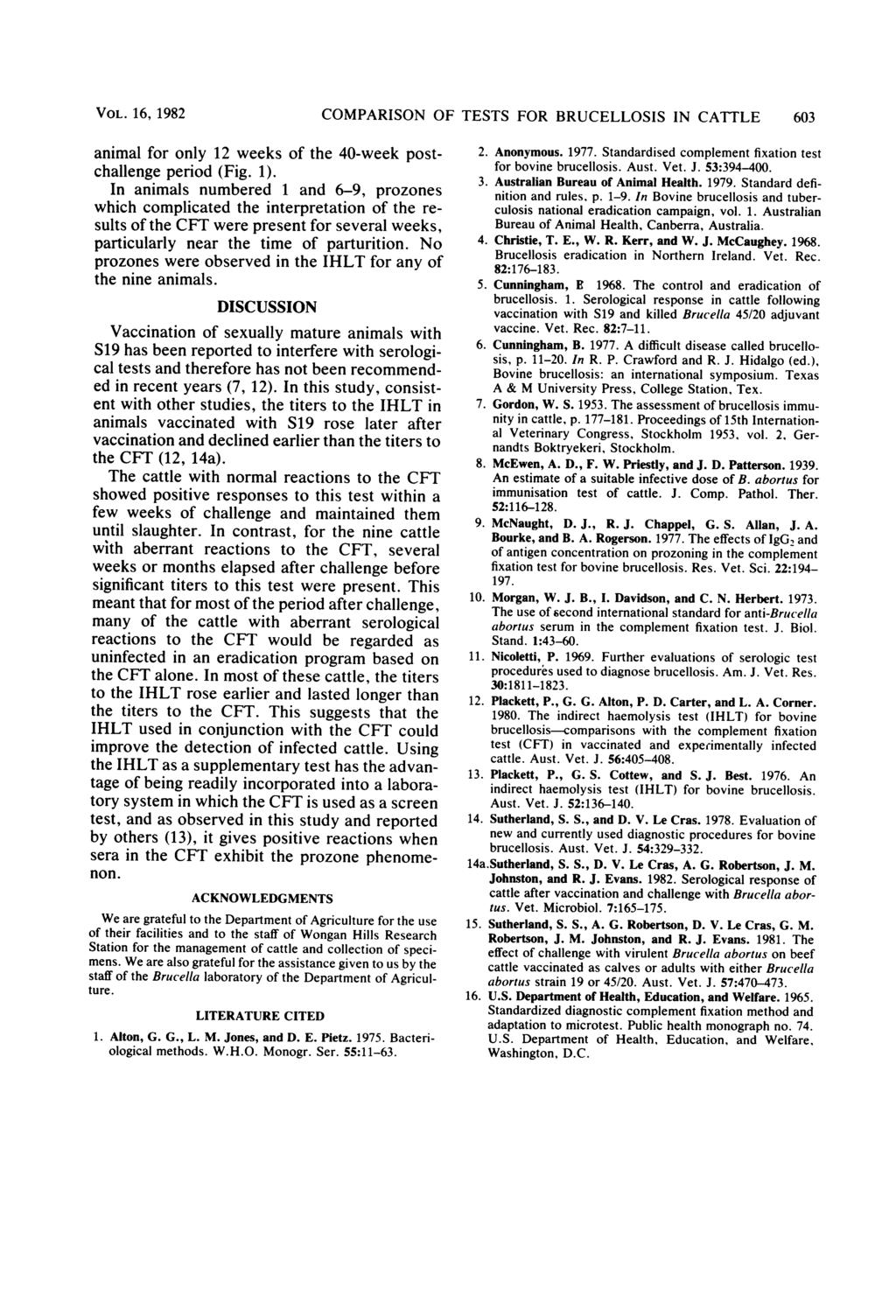 VOL. 1, 1982 COMPARISON OF TESTS FOR BRUCELLOSIS IN CATTLE 3 animal for only 12 eeks of the 4-eek postchallenge period (Fig. 1).