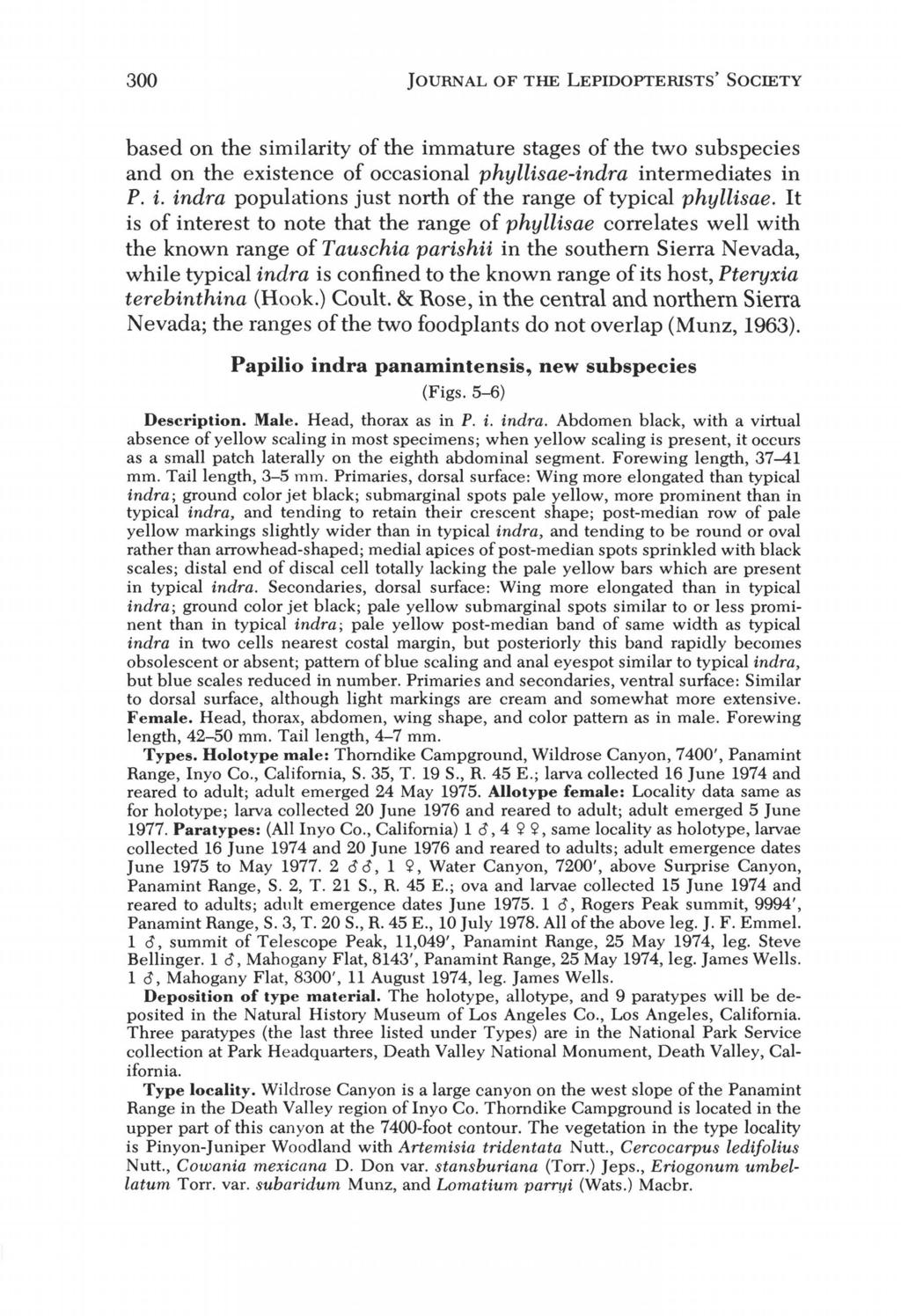 300 JOURNAL OF THE LEPIDOPTERISTS' SOCIETY based on the similarity of the immature stages of the two subspecies and on the existence of occasional phyllisae-indra intermediates in P. i. indra populations just north of the range of typical phyllisae.