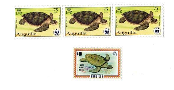 Photo 4.26. Anguillian stamps featuring marine turtles. Existing laws protecting marine turtles are effectively enforced (63.