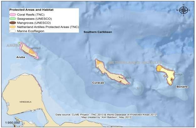 Figure 14: Habitat and MPAs on Bonaire Cuba Important feeding and developmental areas for marine turtles are found in the Batabano Gulf and Ensenada de la Broa (southwestern shelf), Gulfs of Ana