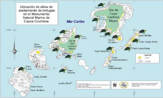 Figure 20: Nesting Beaches in Cayos Cochinos (Source: Aronne, 2002) The WIDECAST Country Co-Coordinator for Honduras indicated that the information in the nesting atlas in Dow et al.