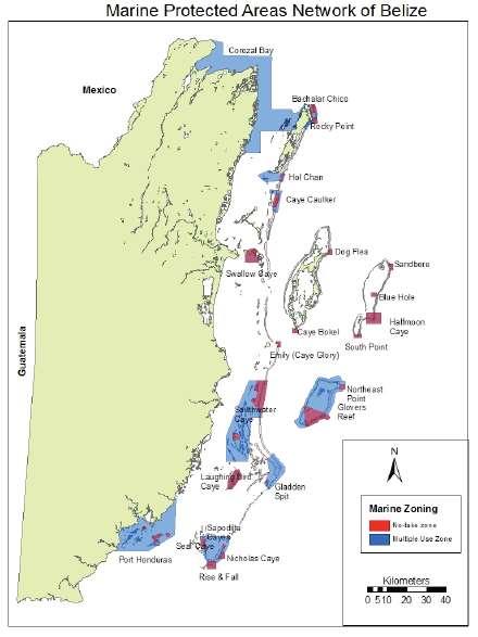 Figure 32: MPAs in Belize (Source: Healthy Reefs Initiative, 2012) Although not repeated here, similar information exists for Mexico, Guatemala and Honduras in the Healthy Reefs Report Card and