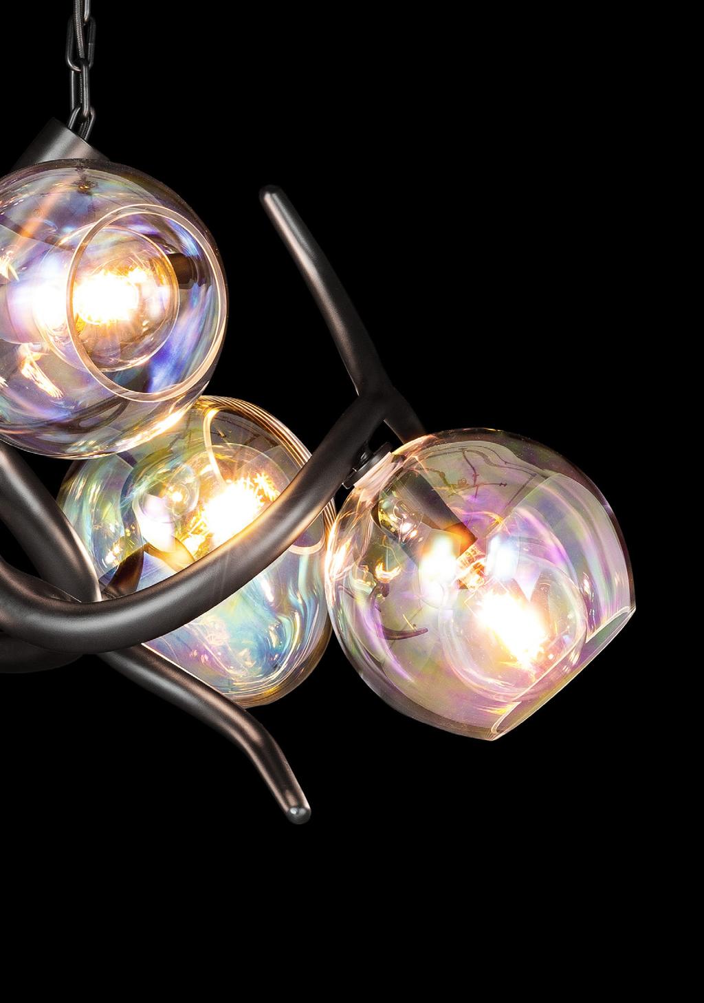ERSA4BLM-GLIRI Ersa chandelier with iridescent glass spheres, L.80xW.55xH.