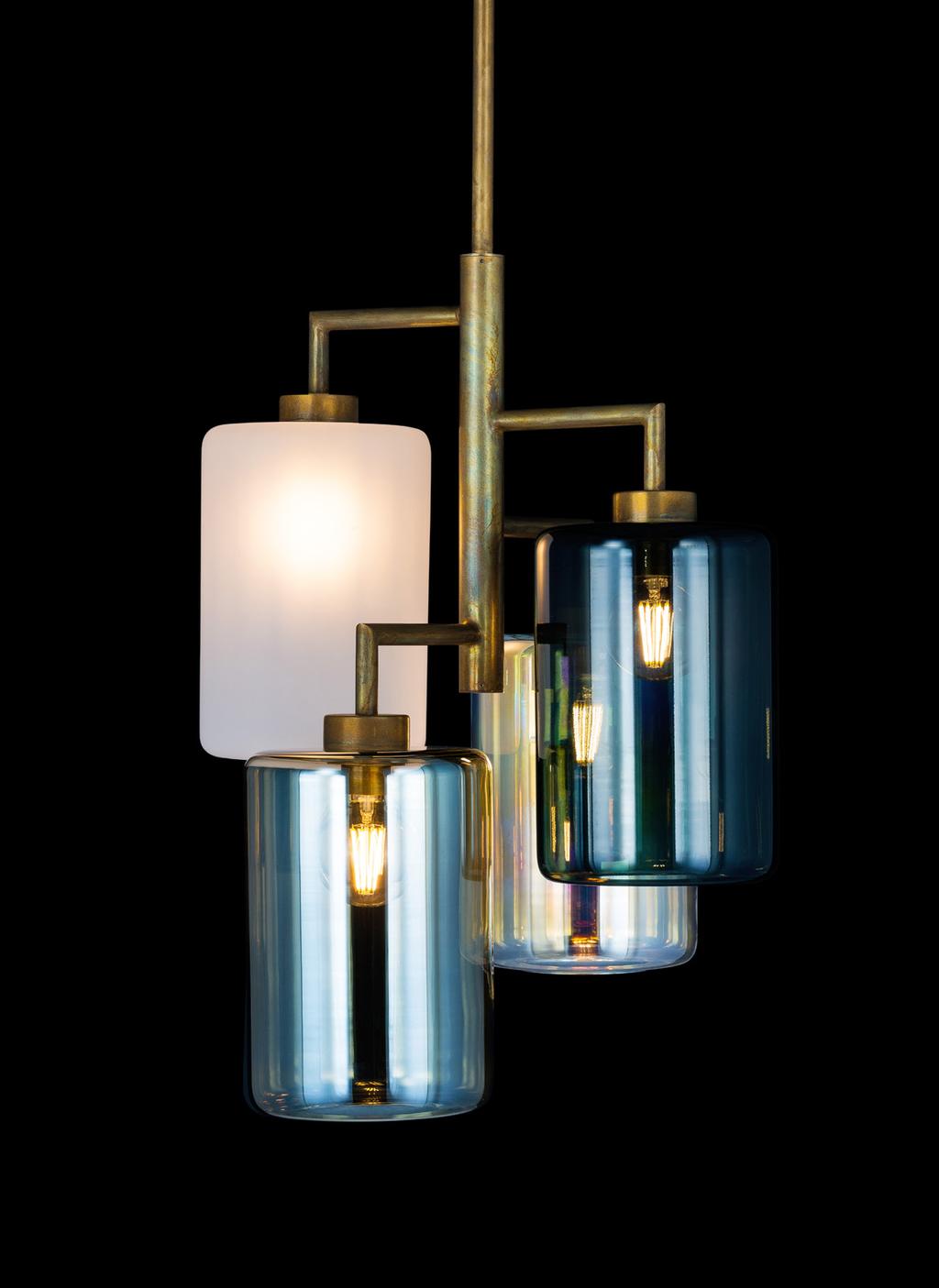 LO4BRBUR - STANDARD Standard Louise hanging lamp in brass burnished finish with a bronze, clear satin, grey and iridescent