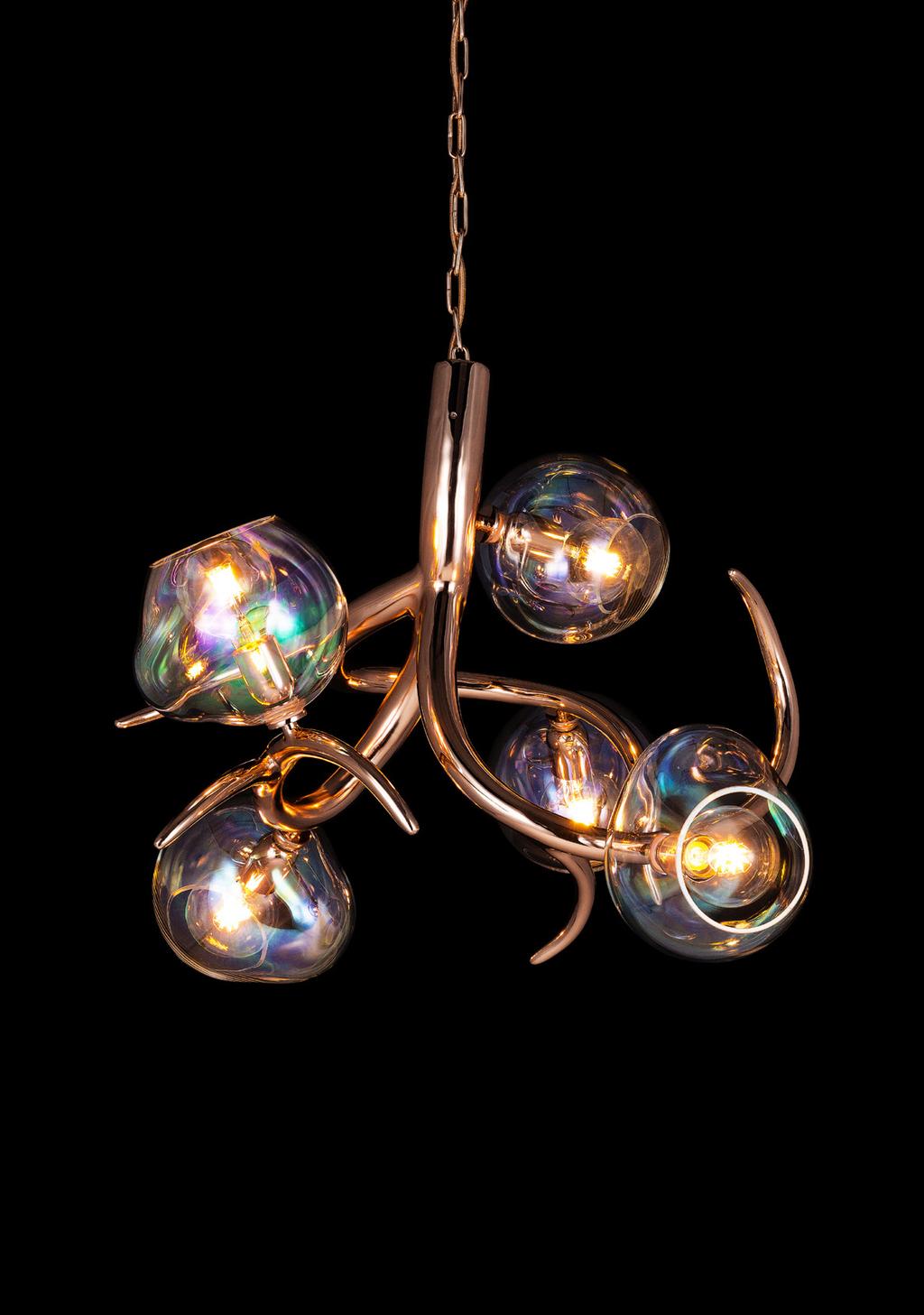 ERSAC80COP-GLIRI Ersa chandelier with iridescent glass spheres, Ø80xH.
