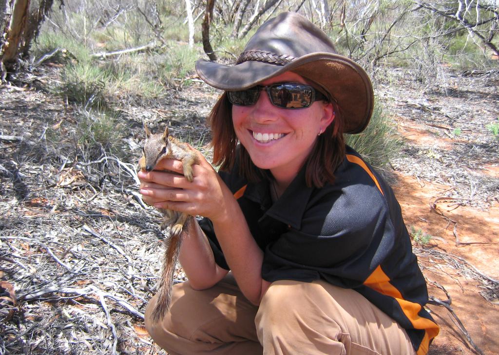AR ECOLOGISTS Ecologist Jenny Stott holding one of the numbats from the trial release in 2005.