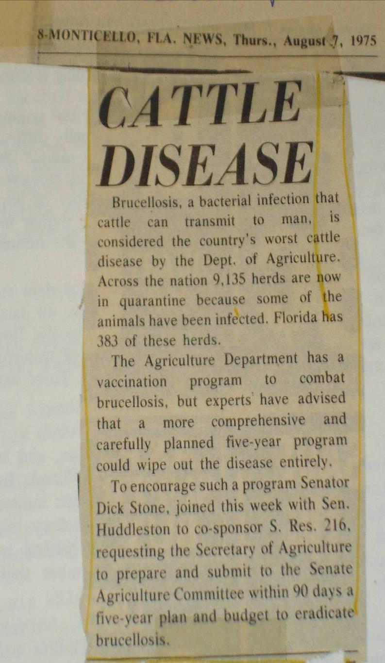 Brucellosis in FL Historically 936 human cases from 1930-1975 505 cases identified between 1940-1949 USDA Cattle