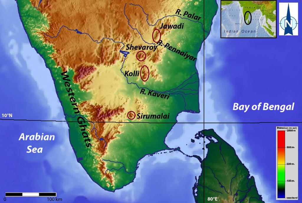 Southern Eastern Ghats (DANIELS & ISHWAR 1994), was omitted here due to its physical contiguity with the Western Ghats (SRINIVASAN & PRASHANTH 2006) that would impact this study s objectives.