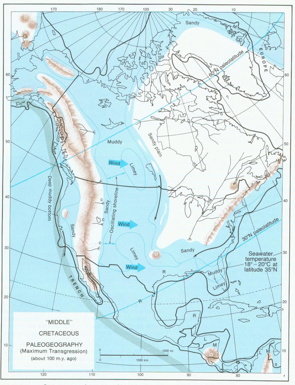 Middle - Late Cretaceous Zuni Sea Atlantic shoreline far inland of