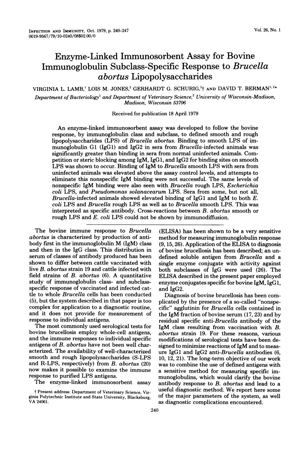 INFECTION AND IMMUNITY, Oct. 1979, p. 24-247 Vol. 26, No. 1 19-9567/79/1-24/8$2.