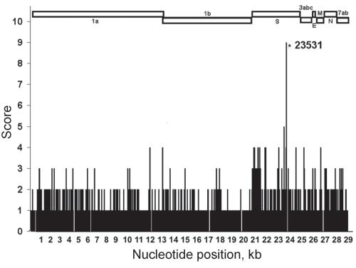 RESEARCH Figure 1. Comparison of full genomes of 11 lethal feline infectious peritonitis viruses (FIPVs) with full genomes of 11 nonvirulent feline enteric coronaviruses (FECVs).