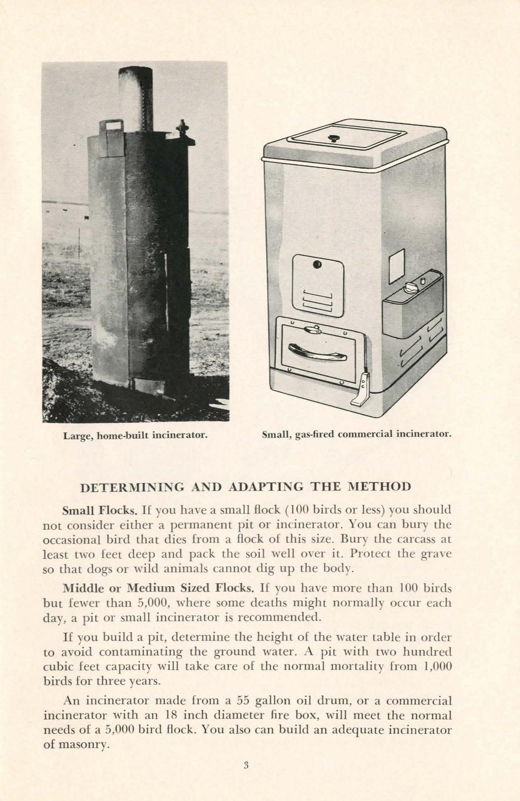 Large, home-built incinerator. Small, gas-fired commercial inciner ator. DETERMINING AND ADAPTIN G THE METHOD Small Flocks.
