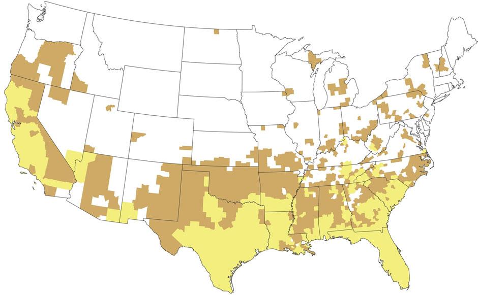 M. bovis infection in North American wildlife 1365 1982 Known distribution Current known and confirmed distribution Fig. 3. [colour online]. Current known range of feral swine in the USA.