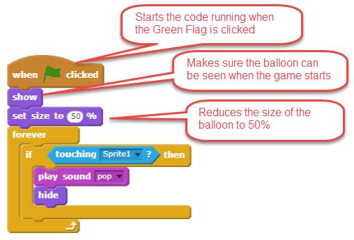 Page 5 Now we add the following three blocks to our code: And that finishes the code for the balloon.