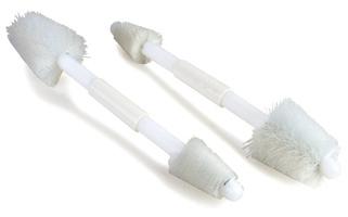 Double End Plug Valve & Fitting Brushes Two valve brushes in one Stiff polyester bristles tapered at both ends Base resins used to produce blocks and bristles are made of FDA compliant materials