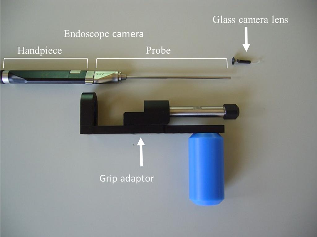 7 mm; AE-E27110, AVS, Tokyo, Japan) with a thin and tube-like camera lens (length: 27 mm; diameter: 3.4 mm; OZ-AE27110- R, OZU Shokai, Tsukuba, Japan) made by processing a glass tube (Figure 2).