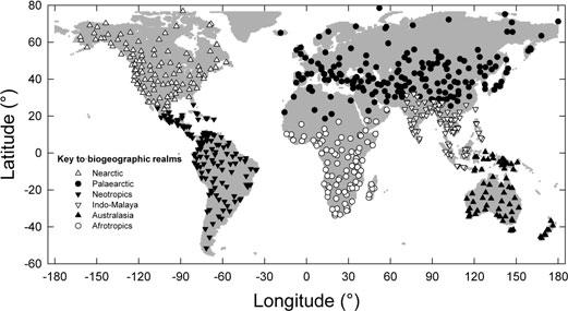 510 Journal of Systematics and Evolution Vol. 47 No. 5 2009 Fig. 1. Location of the midpoint latitude and longitude of each of the 660 ecoregions used in this study.