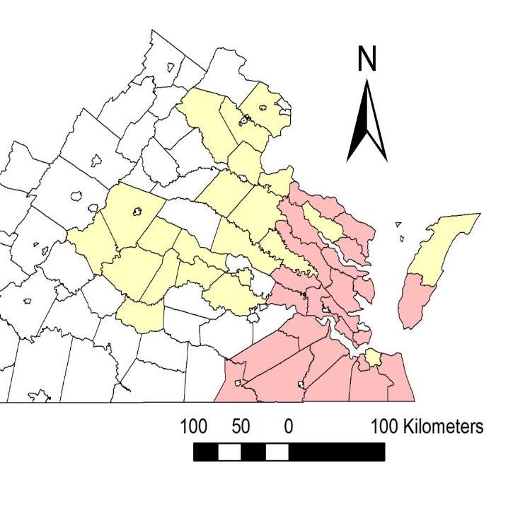 collections in Virginia, USA through 2012 (left) and 2015