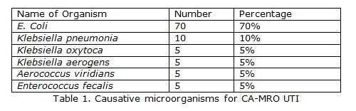 19 pathogens associated with community acquired recurrent urinary tract infections (CA-RUTI) in Kashmir valley, and to determine their antibiotic sensitivities.