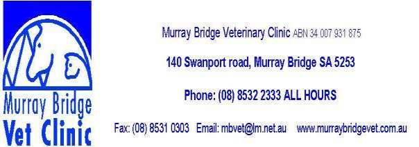 Behaviour Questionnaire Client Details Patient Details Owner to please complete this form and return to Murray Bridge Veterinary Clinic In order to help us with a diagnosis for your pet both
