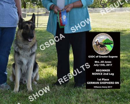 GSDC of Greater Eugene All Breed Obedience, July 15 th 2017 ALL BREED GSD OBEDIENCE High Combined HIT Utility/Open 34 --- 197 38 --- 196½ Novice B 32 187 GCH Clumon's Forget Me Not RE BN, SR86100803,
