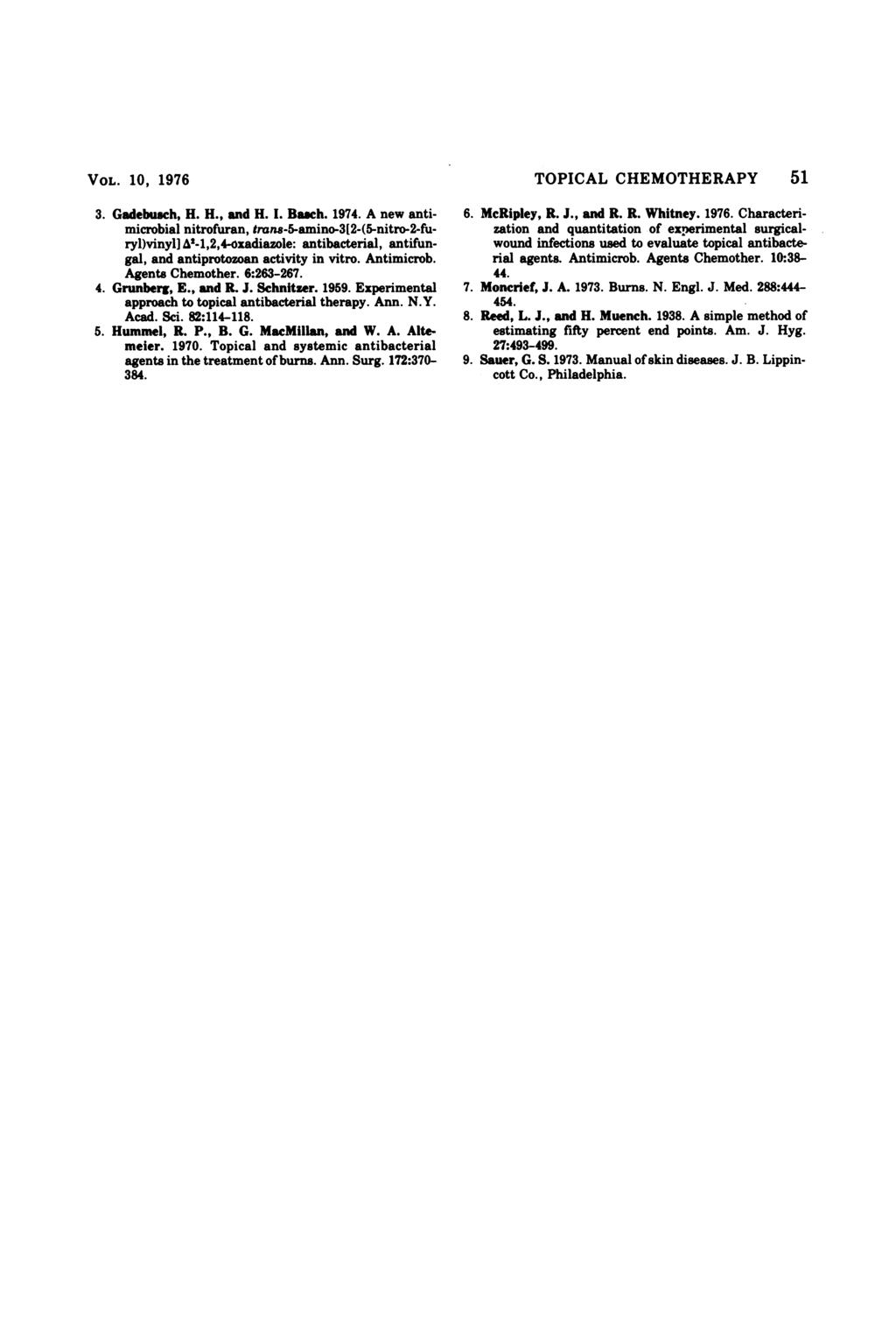 VOL. 10, 1976 TOPICAL CHEMOTHERAPY 51 3. Gadebusch, H. H., and H. I. Baich. 1974. A new antimicrobial nitrofuran, tran.