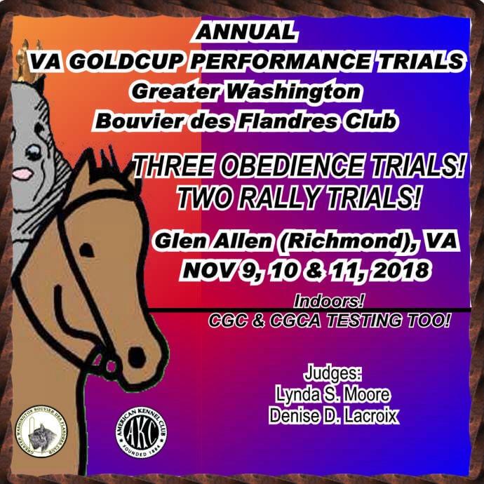 9, 10 & 11, 2018 The DUDE RANCH PET RESORT 11015 Dude Ranch Road Glen Allen, VA 23059 1-804-798-7900 Trial Hours: 8:00 a.m. to 7:00 p.m. This show will be held indoors.