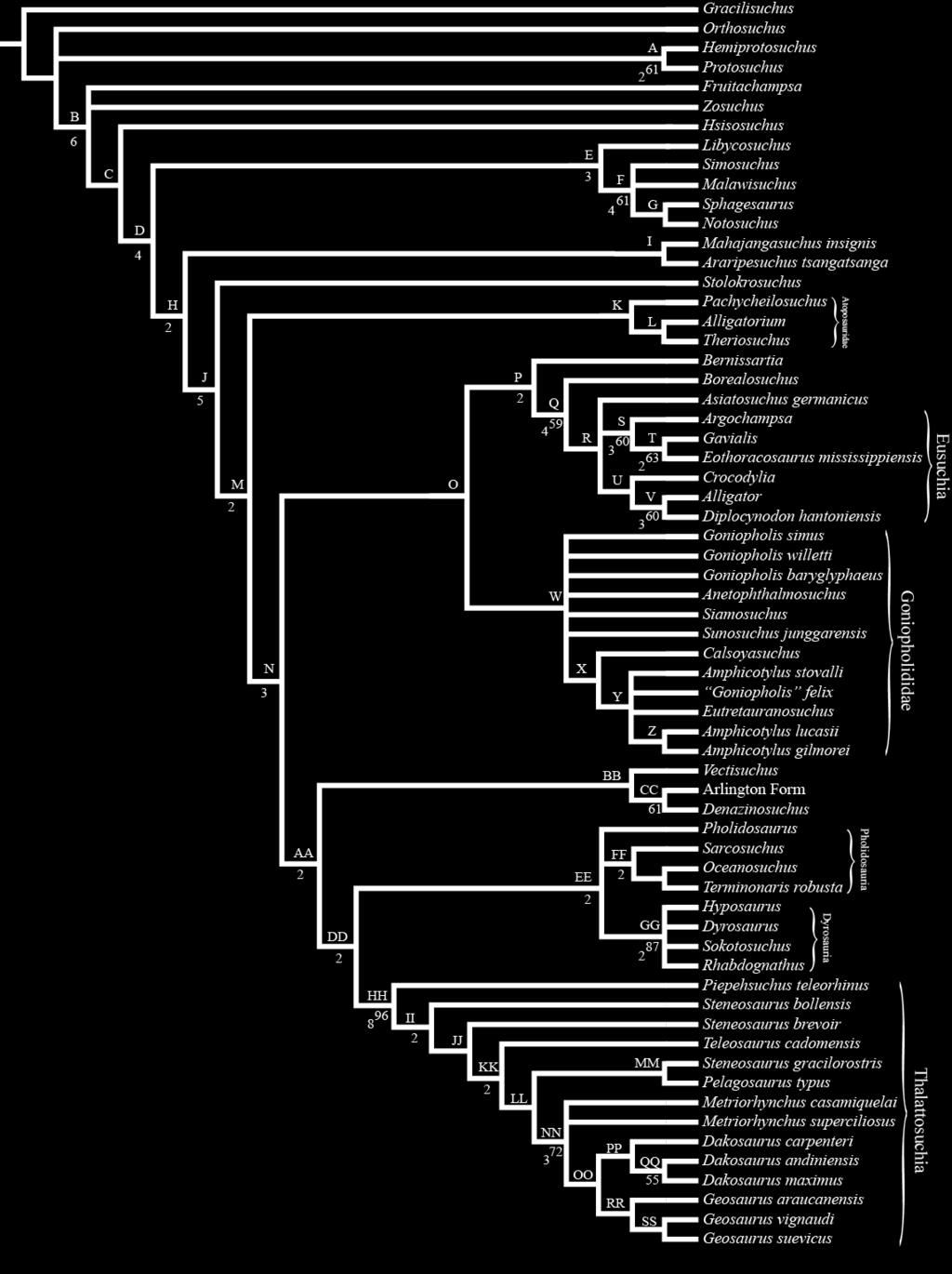 Figure 7. Phylogenetic results of entire dataset.strict consensus of 280 most parsimonious trees of length 782 (CI = 0.355, RI = 0.681).
