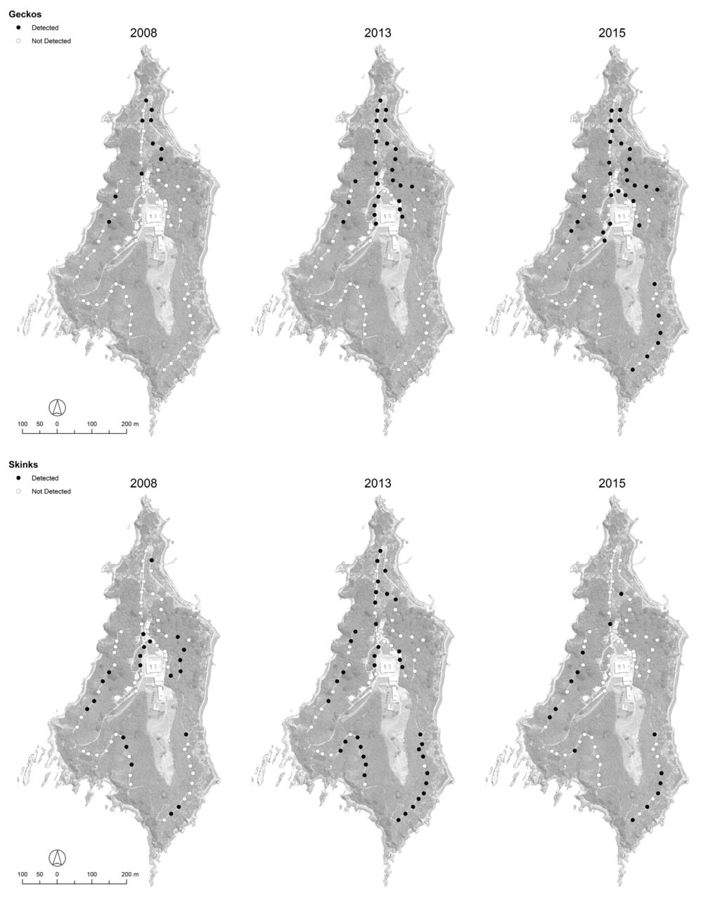 178 C. WATTS, D. THORNBURROW, I. STRINGER AND V. CAVE Fig. 5. Distribution of geckos and skinks as detected using tracking tunnels on Matiu/Somes Island.