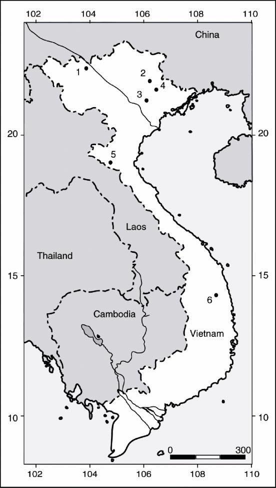 2003 BAIN ET AL.: CASCADE FROG FROM SOUTHEAST ASIA 7 Fig. 1. Map of Vietnam. Collecting localities of odoriferous frogs of the genus Rana are indicated by numbers, referable to table 1.