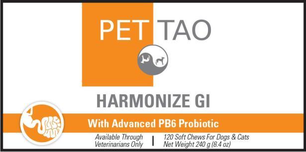 PET TAO Harmonize GI Soft, chewy, yummy digestive aid for pets Supplies enzymes, prebiotic, and Bacillus subtilis PB6 probiotic to support and balance the digestive system and