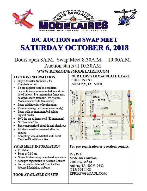 PLANE TALK NEWS The Des Moines Modelaires Newsletter Upcoming Club Events October 2 - Club Meeting(West Field 7pm) October 6 Club Auction October 13 Coffee/Pot Luck / Fun Fly & Speed Day