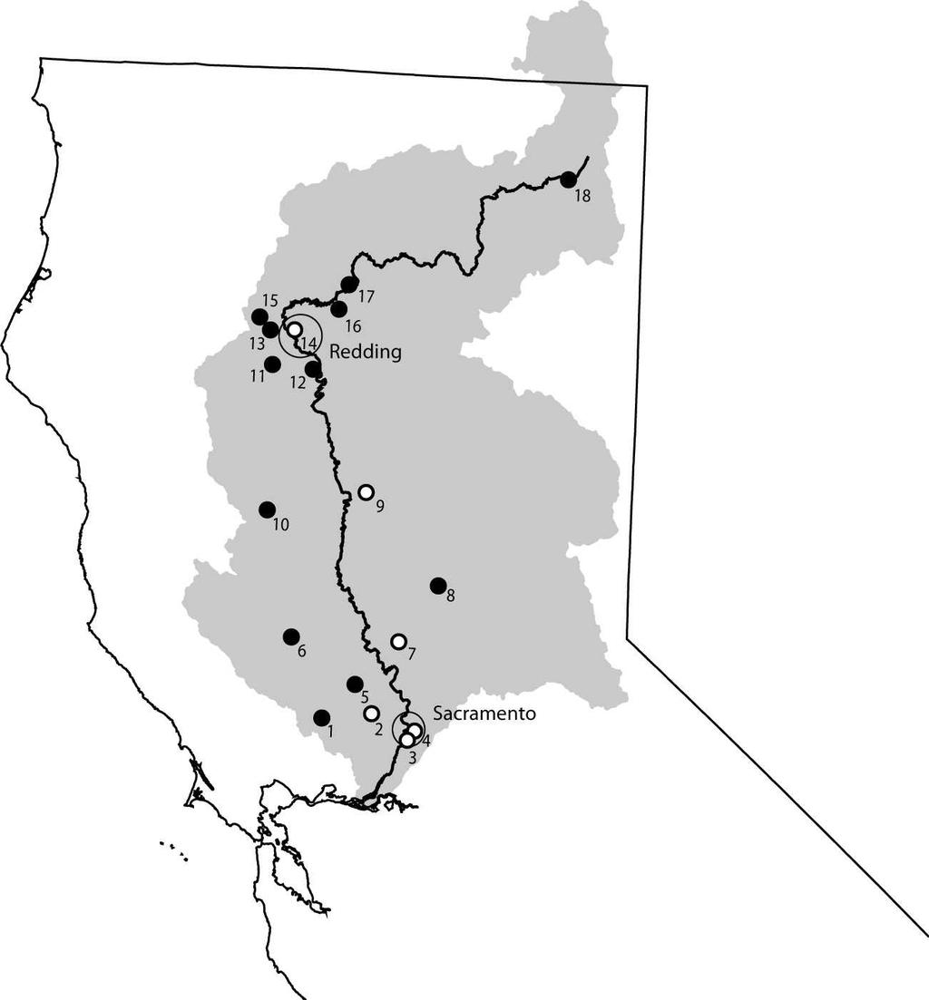 NOTES AND FIELD REPORTS 299 Figure 1. Survey localities throughout the Sacramento River basin. Numbers at each dot correspond to localities in Table 1; open (white) dots denote populations where T. s.