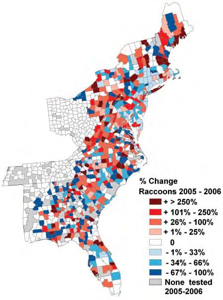 Figure Changes in reported cases of rabies in raccoons in the mid-atlantic and northeastern states, to. Figure Reported cases of rabies in bats, by county,.
