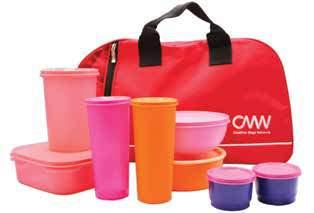 Entrepreneur Kit CMN Entrepreneur Kit* consists of: CMN Travelling Bag (1), Water Tumbler @470ml (2), Fresh Bowl @ 800ml (1), Round Lunch Box @ 730ml (1), Snack Cup @ 125ml (2),