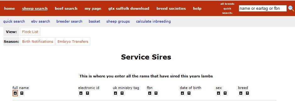 If you need to add more sires to this page later on, you can do so from the Birth Notifications screen by selecting Service Sires.