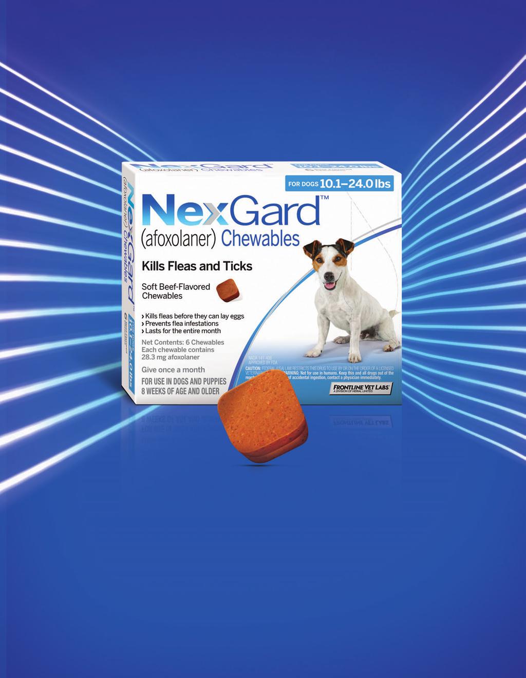 NEW! It s a soft chew. Kills BOTH fleas and ticks. It s prescription only. NexGard TM (afoxolaner) is the protection you asked for, and patients will beg for.
