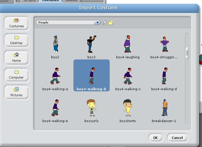 Click on the Boy Sprite from the Sprite List Click on the Costumes Tab Click