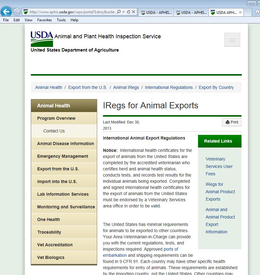 International Animal Export Regulations (IREGs)