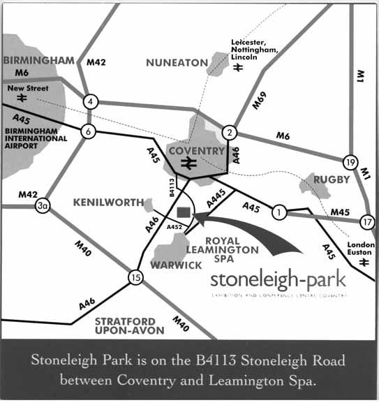 DIRECTIONS TO STONELEIGH The entrance to Stoneleigh Park is on the B4113, Stoneleigh Road between Coventry and Leamington Spa accessed from the A46 following the signs for Stoneleigh Park, National