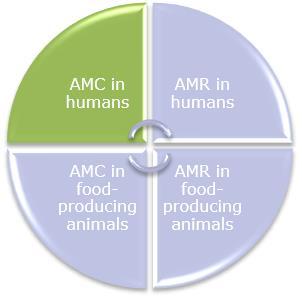 Indicators of antimicrobial consumption (AMC) in humans (ECDC) Primary indicator: Total consumption of all antimicrobials for systemic use (DDD per 1,000 inhabitants per day) Secondary indicators: