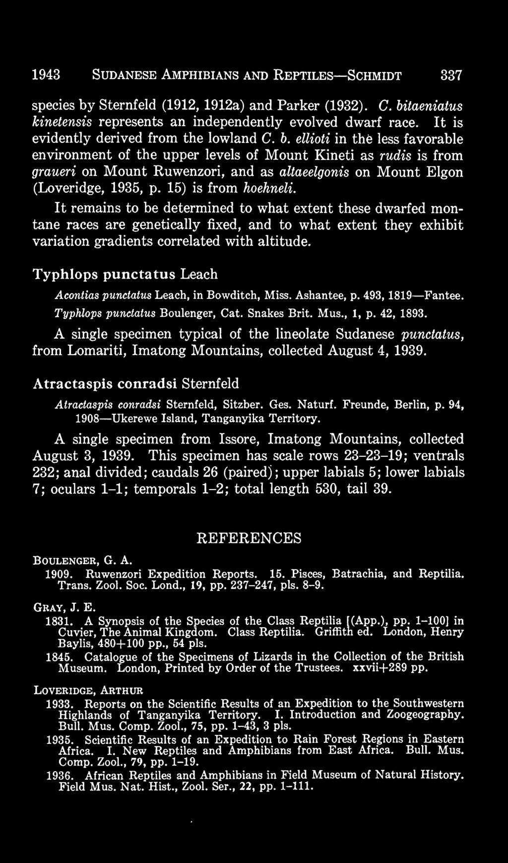 Typhlops punctatus Leach Acontias punctatus Leach, in Bowditch, Miss. Ashantee, p. 493, 1819 Fantee. Typhlops punctatus Boulenger, Cat. Snakes Brit. Mus., 1, p. 42, 1893.