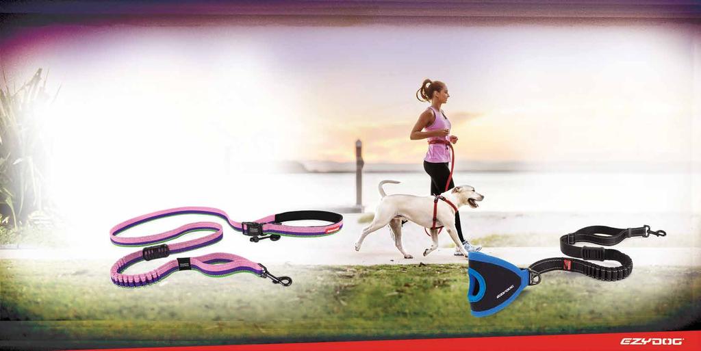 ROAD RUNNER TM LEASH FOR THE ACTIVE DOG OWNER HANDS FREE SYSTEM Sliding side-release buckle allows the user to alter the length of the leash or unclip to wear around waist.
