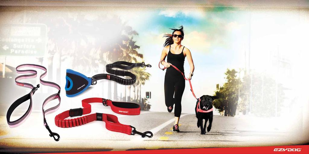 LEASHES, EXTENSIONS & COUPLERS IT STARTED WITH THE ORIGINAL SHOCK ABSORBING DOG LEASH TM AND OVER THE YEARS HAS EXPANDED INTO A WHOLE RANGE OF DOG TETHERING SOLUTIONS.