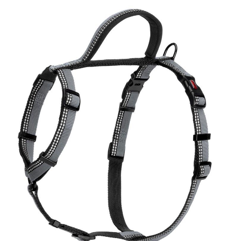 Harnesses Maximum Control Dual steering control points on both back and chest Strong & Secure Fit Made from high quality nylon adjustable straps for strength and ultimate fit Safety Clip Safety clip