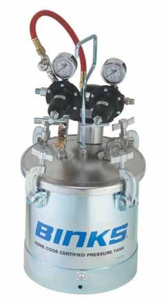 Binks ASME Code PT are a great choice in a 2 gallon pressure tank, spraying up to 80 psi of fluid pressure. Choose zinc-plated lid and shell options (83C-) for solvent borne materials.