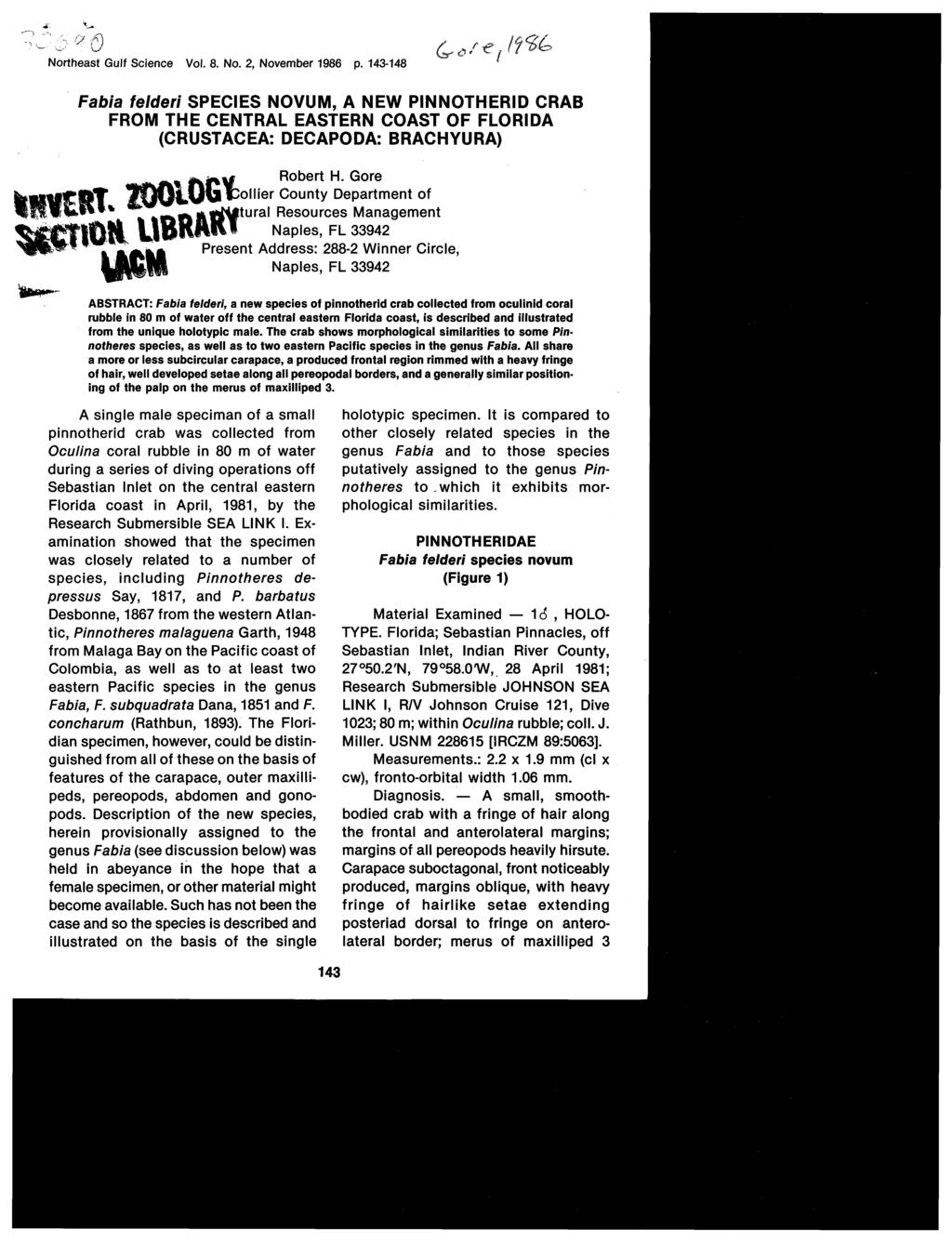 QQ Northeast Gulf Science Vol. 8. No. 2, November 1986 p.