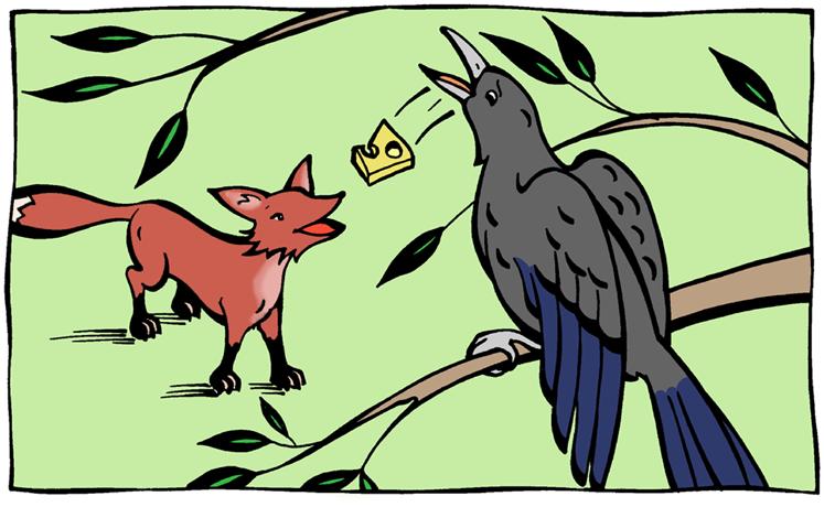 When the fox was finished eating, he smiled up at the dismayed crow. I thank you, Madam Crow, for the delicious snack, he said. Moral: Do not trust strangers who engage in flattery.